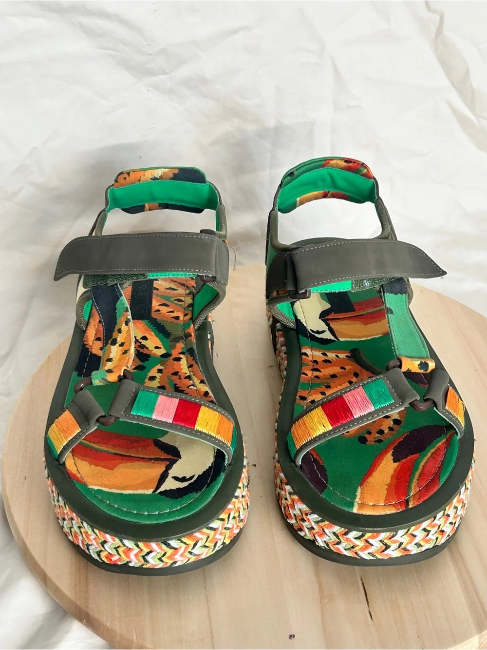 Farm Rio Womens Toucan Tropical Platform Sandals Adjustable 10